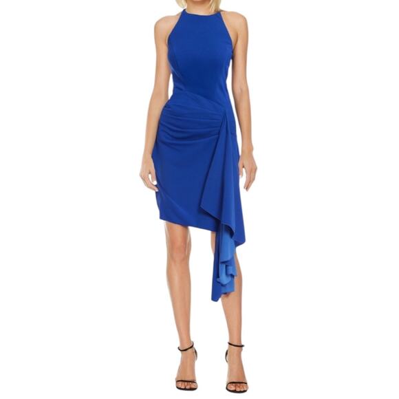 Jewel Badgley Mischka Alexandra front side drip cocktail dress blue size 12 - Picture 1 of 9